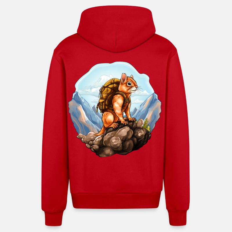 Eichhörnchen Bergsteiger / Wandern Eichhörnchen - Organic Relaxed Kapuzenjacke Made in EU - Rot