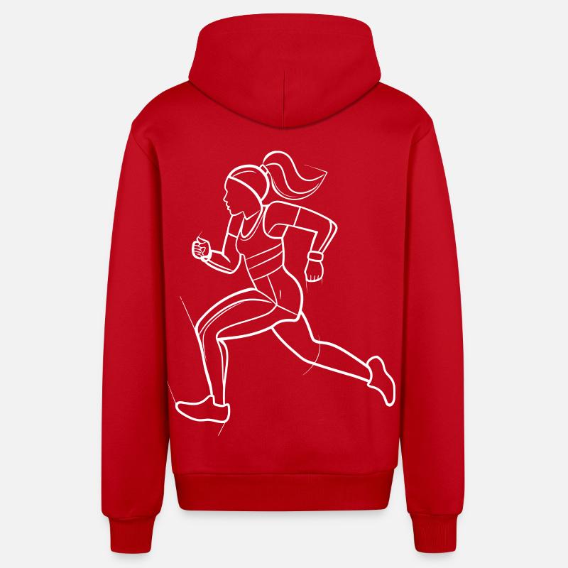 Dessin au trait du coureur - Veste à capuche bio décontractée fabriquée en UE - rouge