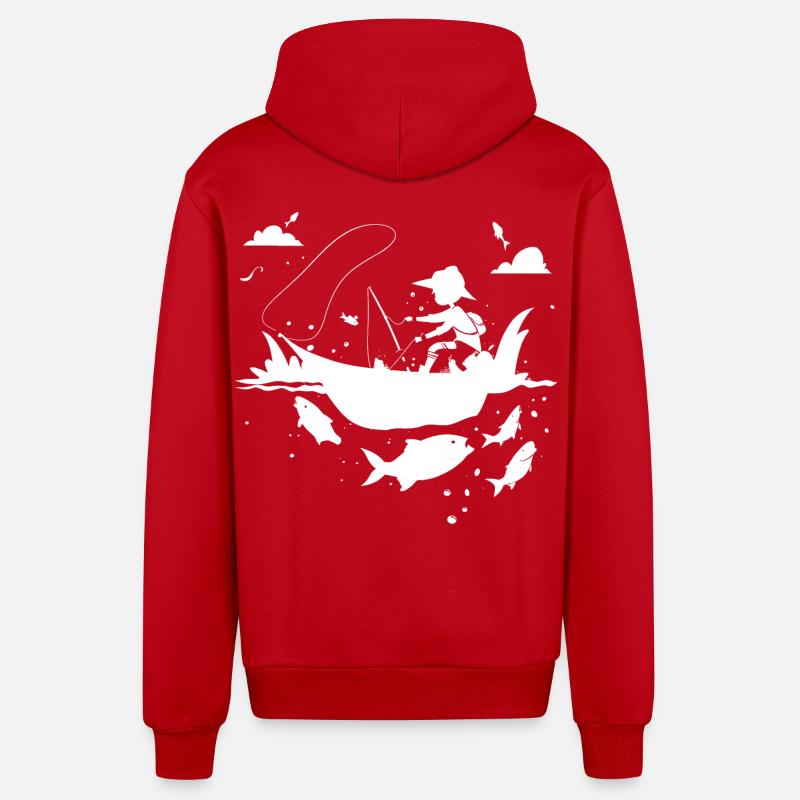 Look de bande dessinée de pêche - Veste à capuche bio décontractée fabriquée en UE - rouge