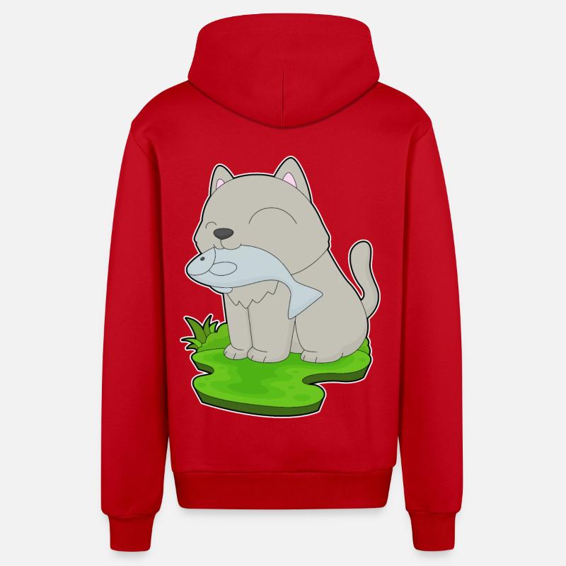Pêche au chat pêcheur - Veste à capuche bio décontractée fabriquée en UE - rouge