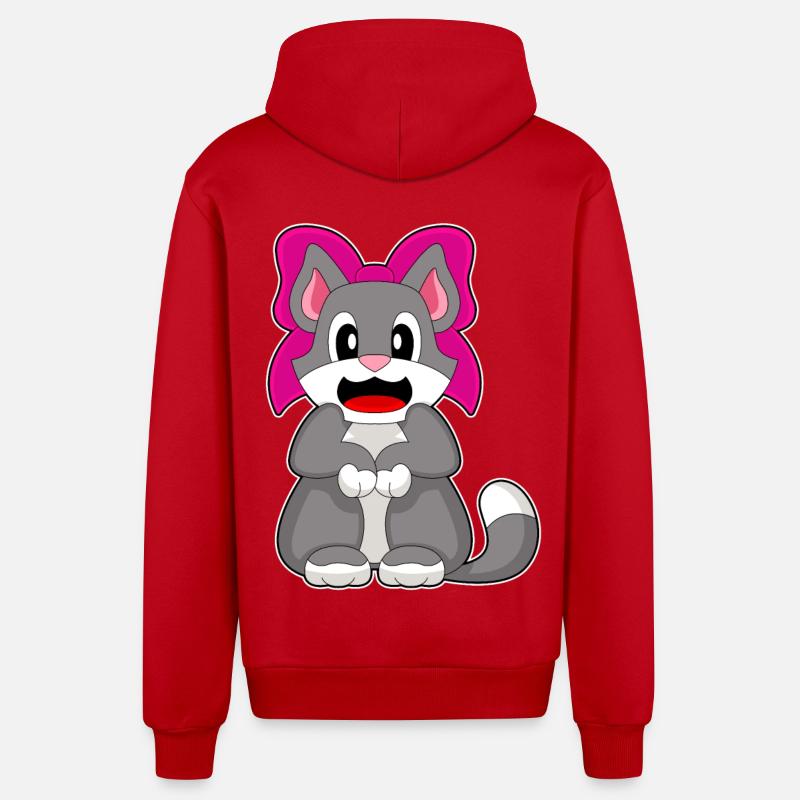 Cat Bow - Organic Relaxed Hooded Jacket Made in EU - red