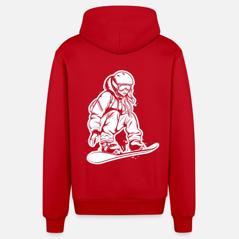 Dessin d’une snowboardeuse - Veste à capuche bio décontractée fabriquée en UE - rouge