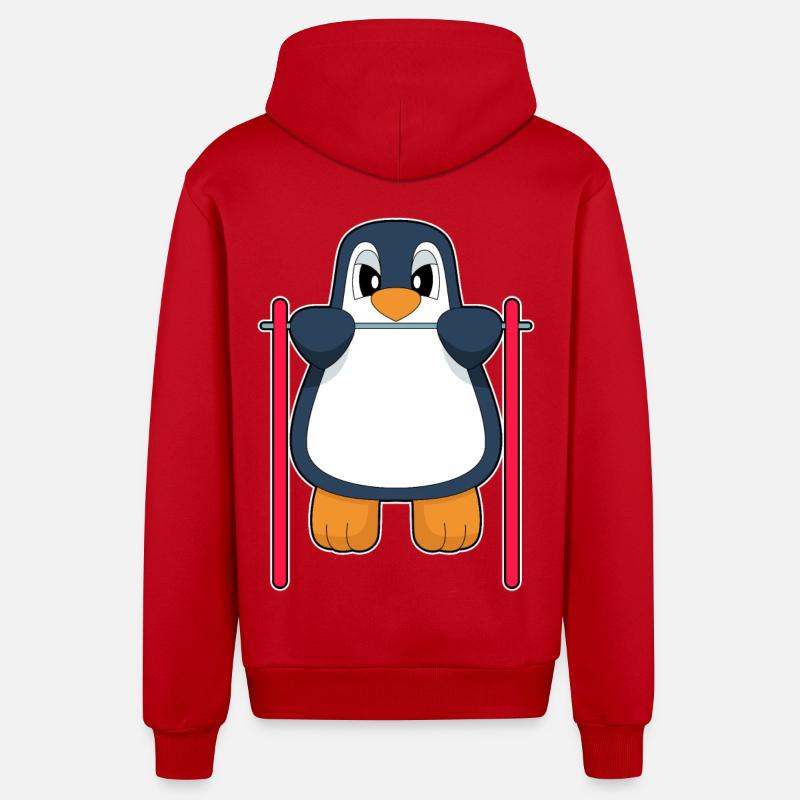 Penguin Bodybuilder Tractions - Veste à capuche bio décontractée fabriquée en UE - rouge