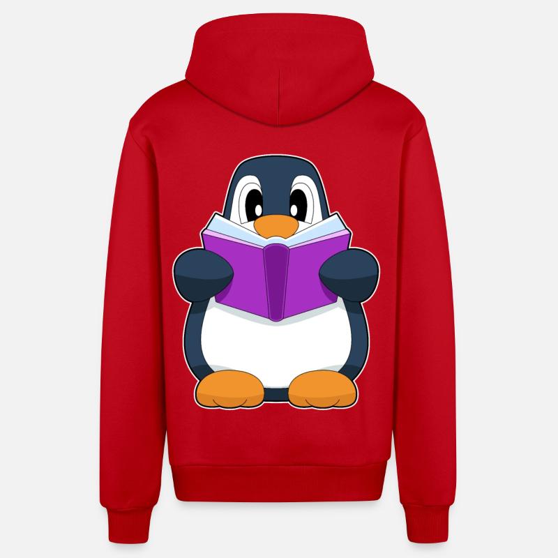 Pinguin Nerd Buch - Organic Relaxed Kapuzenjacke Made in EU - Rot