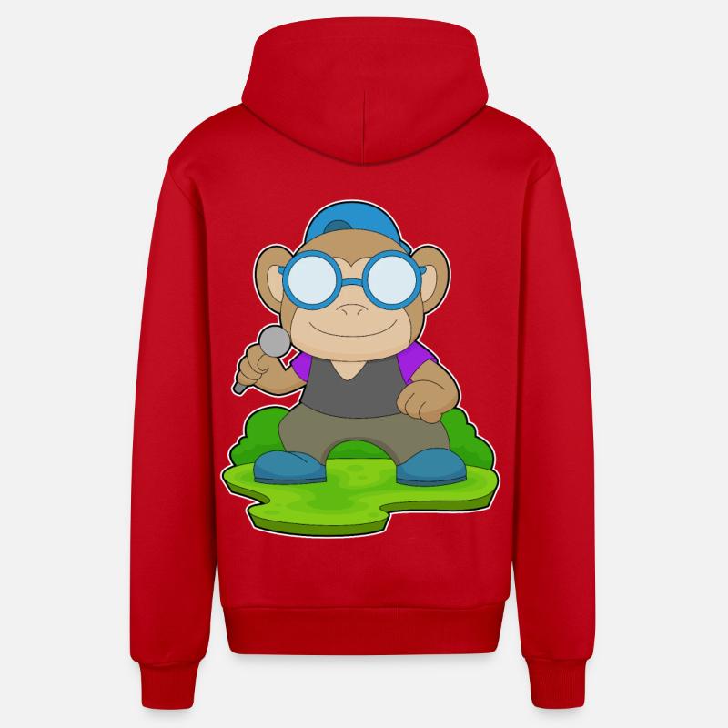Singe Singe Microphone Chant - Veste à capuche bio décontractée fabriquée en UE - rouge