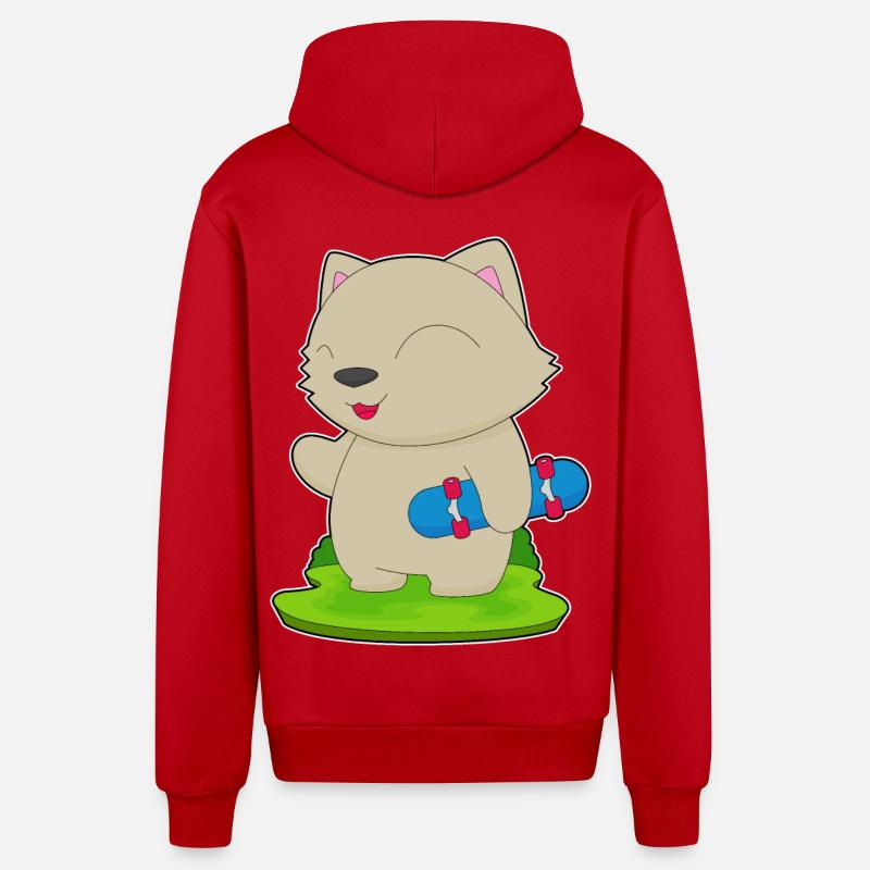 Chat Skater Skateboard - Veste à capuche bio décontractée fabriquée en UE - rouge