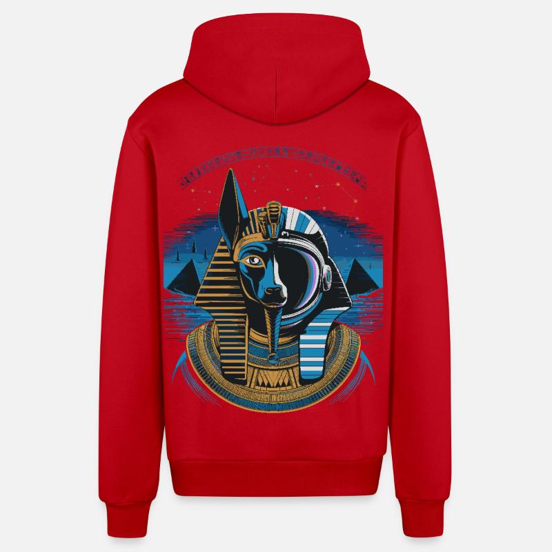 Conception hybride Anubis céleste - Veste à capuche bio décontractée fabriquée en UE - rouge