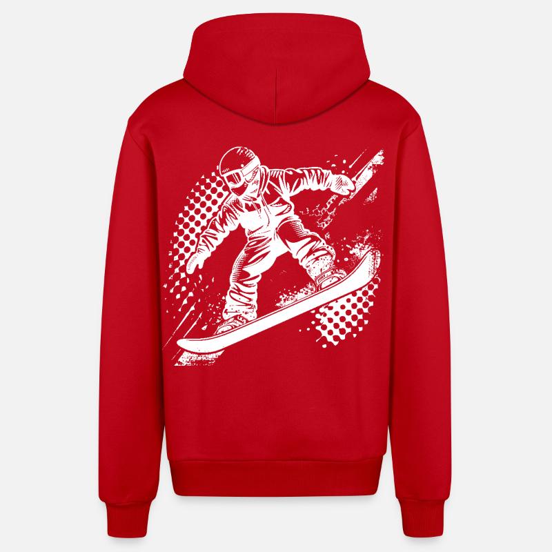 Dessin de snowboarder - Veste à capuche bio décontractée fabriquée en UE - rouge