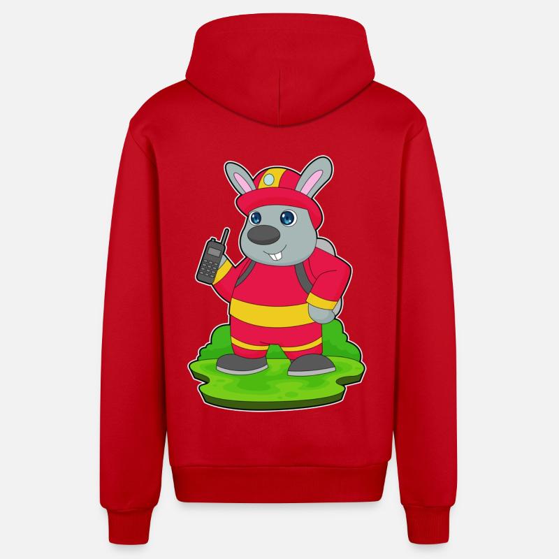 Lapin Pompier Pompier Brigade - Veste à capuche bio décontractée fabriquée en UE - rouge