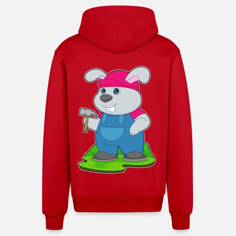 Rabbit Carpenter Hammer - Organic Relaxed Hooded Jacket Made in EU - red