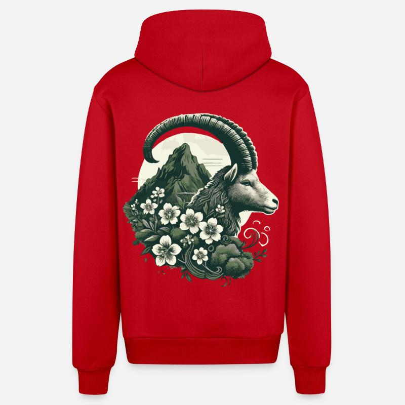 Steinbock Sternzeichen - Bergziege Astrologie - Organic Relaxed Kapuzenjacke Made in EU - Rot