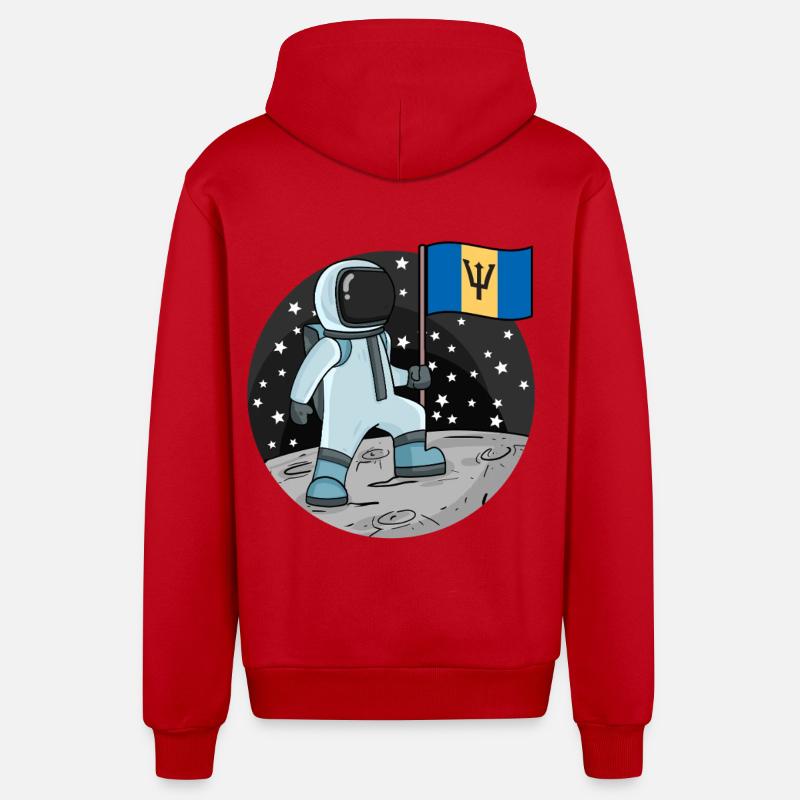 Drapeau astronaute Barbade - Veste à capuche bio décontractée fabriquée en UE - rouge