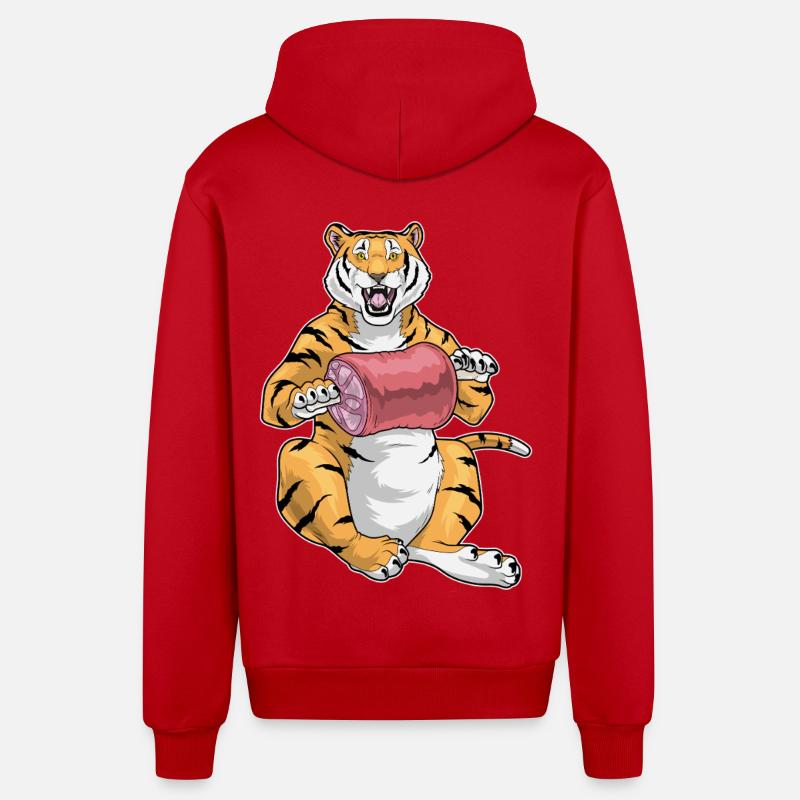 Viande de tigre - Veste à capuche bio décontractée fabriquée en UE - rouge