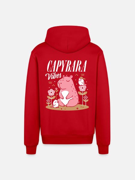 Ambiance détendue de Capybara - Veste à capuche bio décontractée fabriquée en UE - rouge