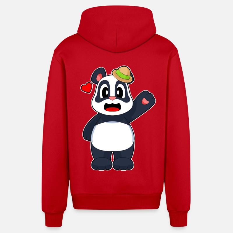 Chapeau Panda - Veste à capuche bio décontractée fabriquée en UE - rouge