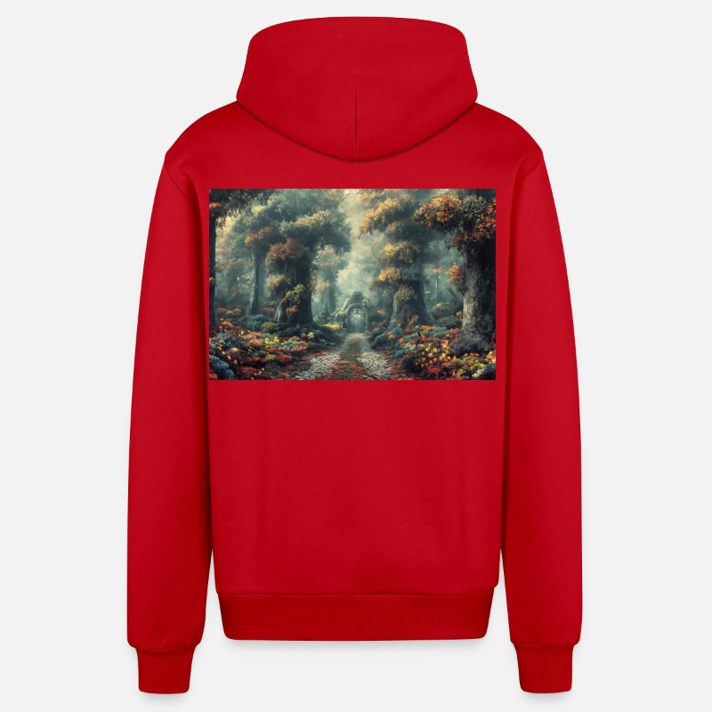 Poster Illustration Paysage de Forêt - Veste à capuche bio décontractée fabriquée en UE - rouge