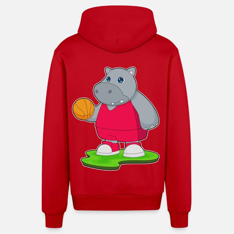 Hippopotame Basketteur Basketteur - Veste à capuche bio décontractée fabriquée en UE - rouge