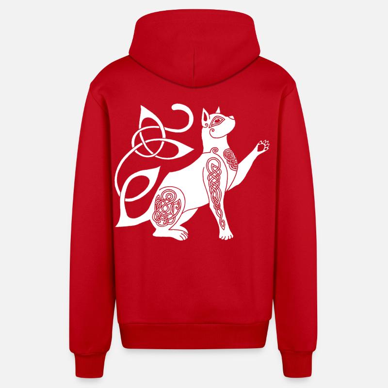 Chat blanc celte - Veste à capuche bio décontractée fabriquée en UE - rouge