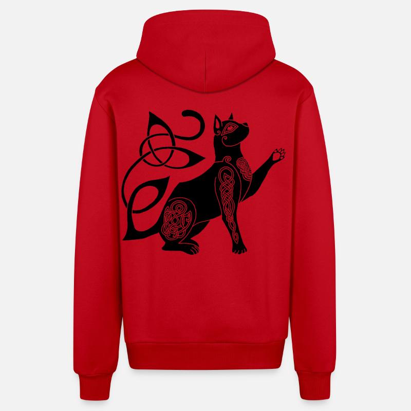 Chat noir celte - Veste à capuche bio décontractée fabriquée en UE - rouge