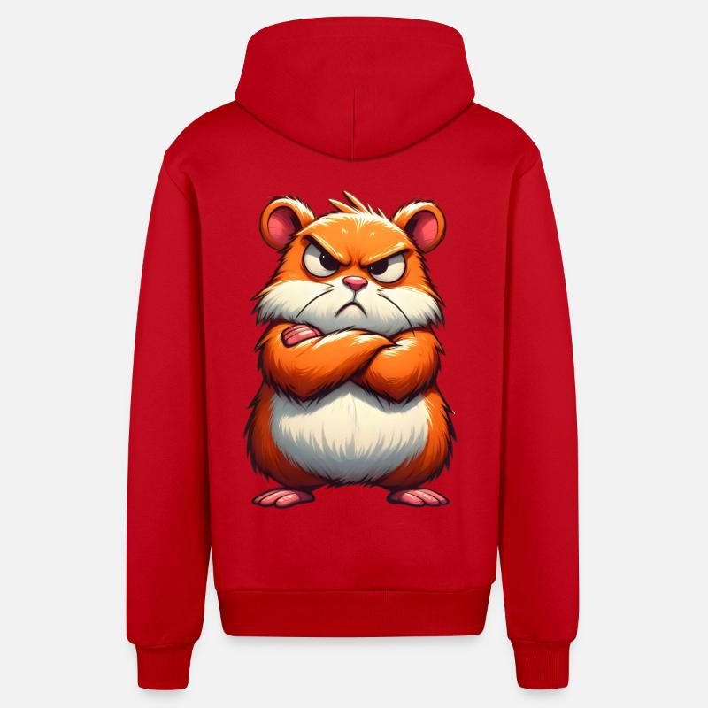 hamster grognon mécontent - Veste à capuche bio décontractée fabriquée en UE - rouge