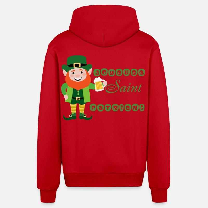 Joyeuse Saint Patrick - Leprechaun Souriant - Veste à capuche bio décontractée fabriquée en UE - rouge