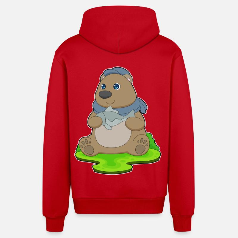 Poisson-ours - Veste à capuche bio décontractée fabriquée en UE - rouge