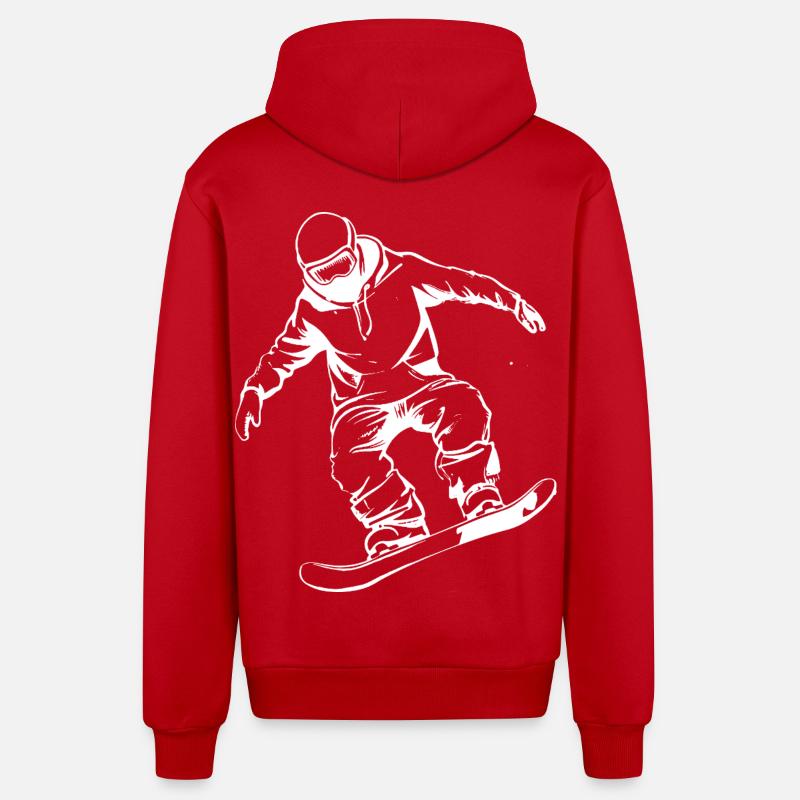 Dessin de snowboarder - Veste à capuche bio décontractée fabriquée en UE - rouge