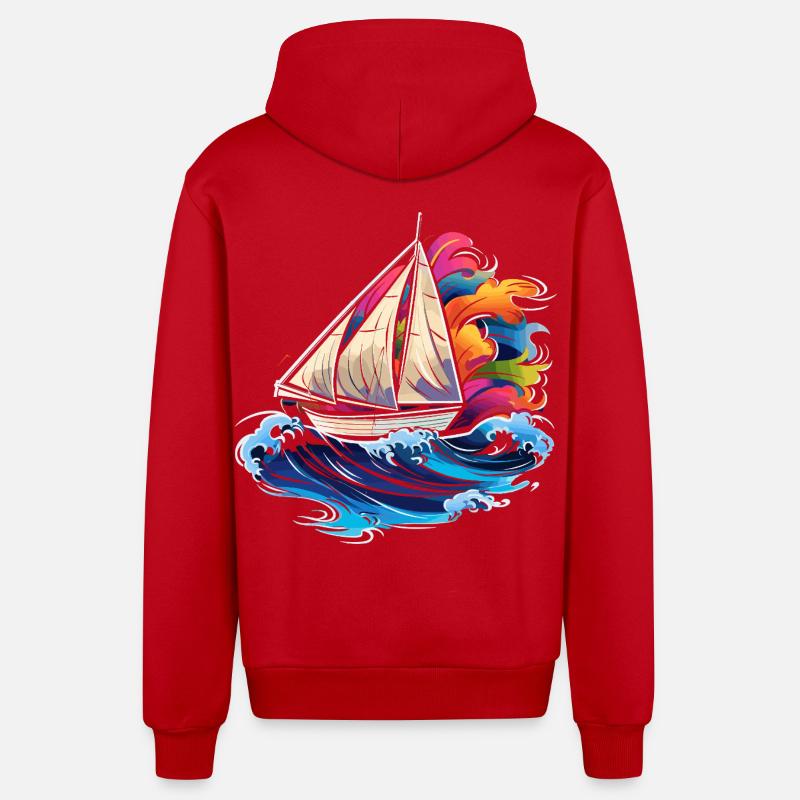Navigation Synthwave - Veste à capuche bio décontractée fabriquée en UE - rouge