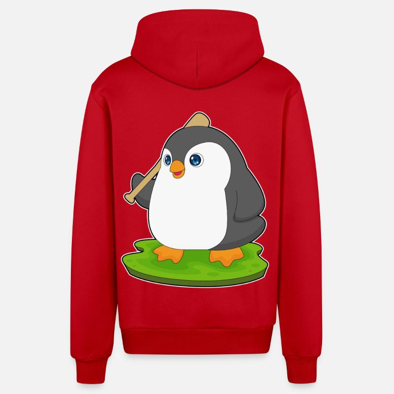Penguin Baseball Batte de Baseball - Veste à capuche bio décontractée fabriquée en UE - rouge