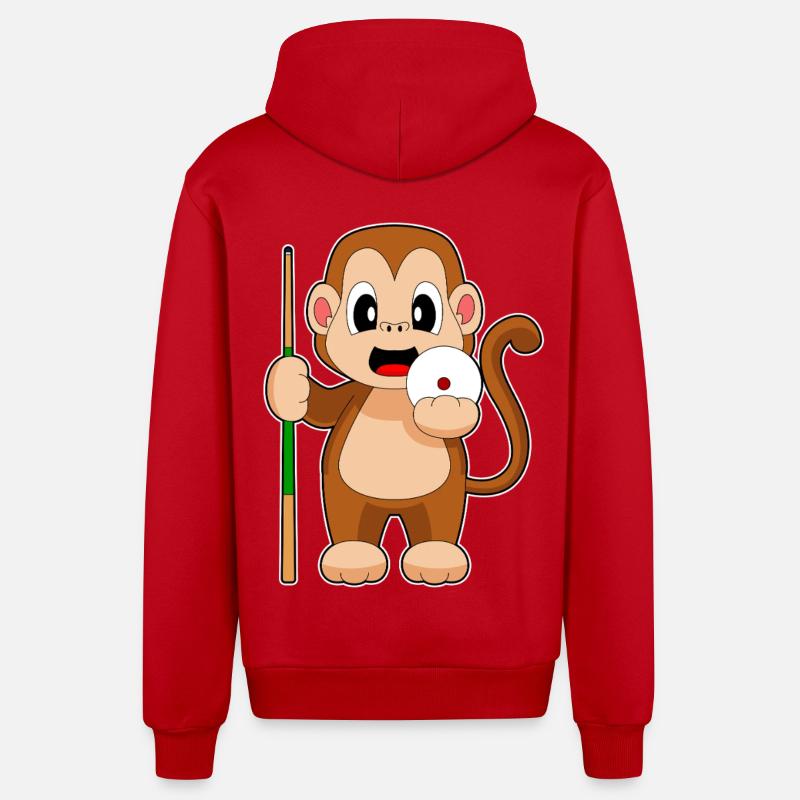 Queue de billard Monkey - Veste à capuche bio décontractée fabriquée en UE - rouge