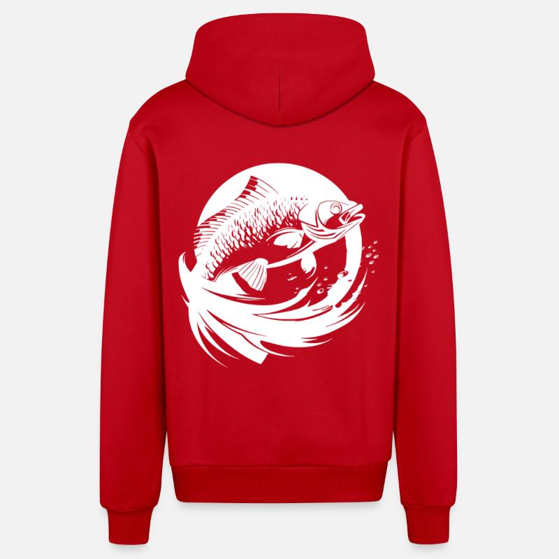Dessin de poisson - Veste à capuche bio décontractée fabriquée en UE - rouge