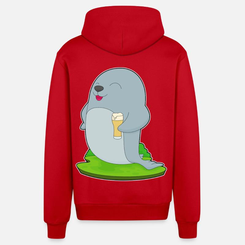 Bière de phoque - Veste à capuche bio décontractée fabriquée en UE - rouge