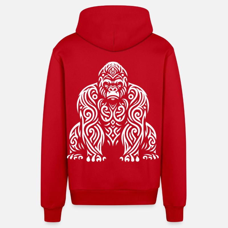 Gorille Tribal - Veste à capuche bio décontractée fabriquée en UE - rouge