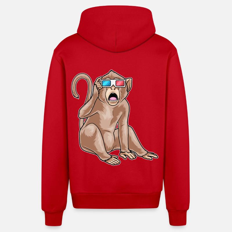 Affe Brille - Organic Relaxed Kapuzenjacke Made in EU - Rot