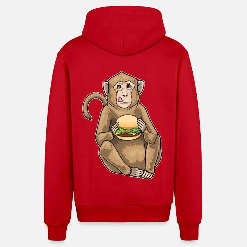 Monkey Cheeseburger - Organic Relaxed Hooded Jacket Made in EU - red