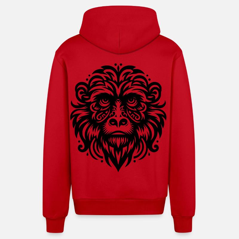 Singe hurleur tribal - Veste à capuche bio décontractée fabriquée en UE - rouge