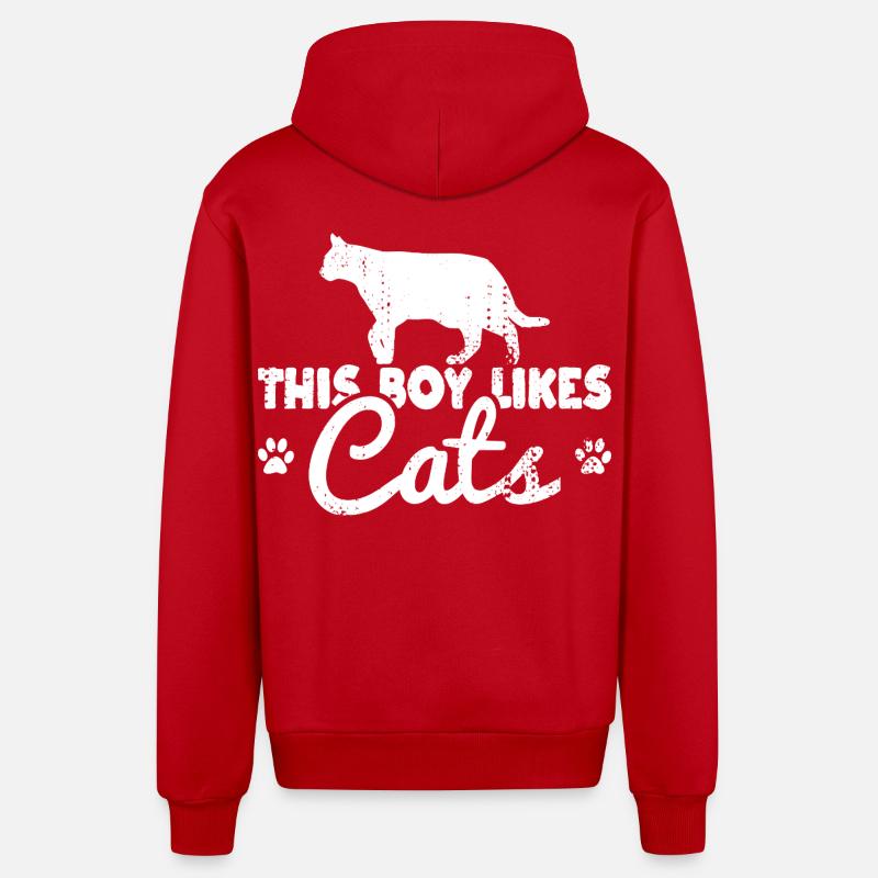 Ce garçon aime les chats - Veste à capuche bio décontractée fabriquée en UE - rouge