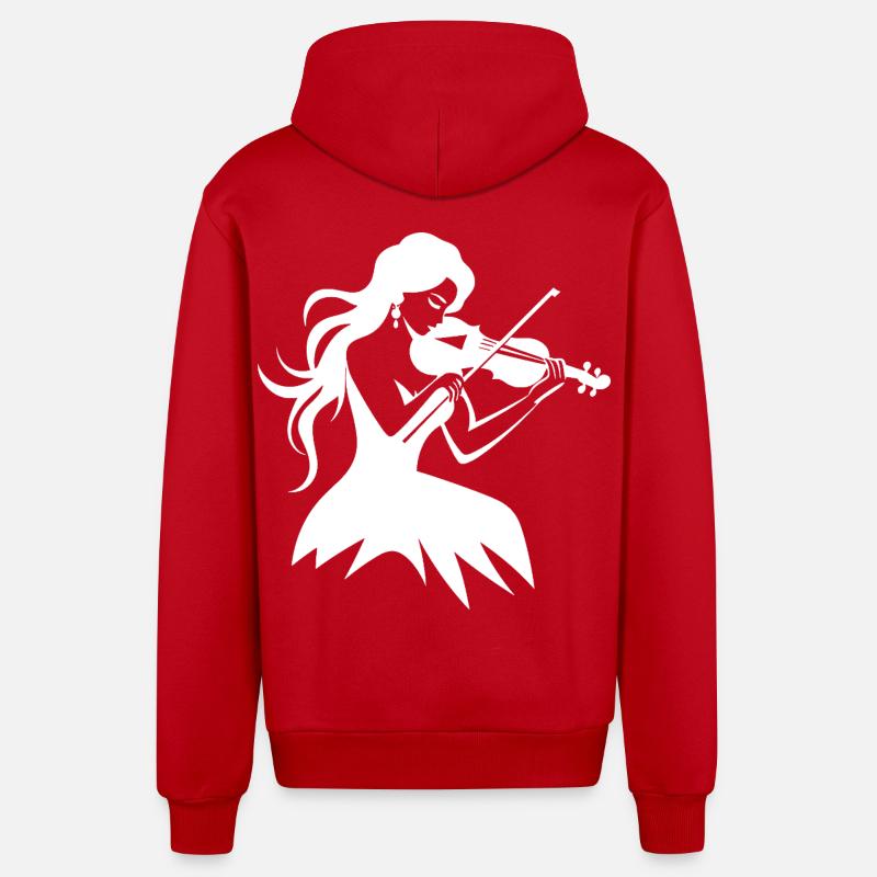Dessin de fille de violon - Veste à capuche bio décontractée fabriquée en UE - rouge