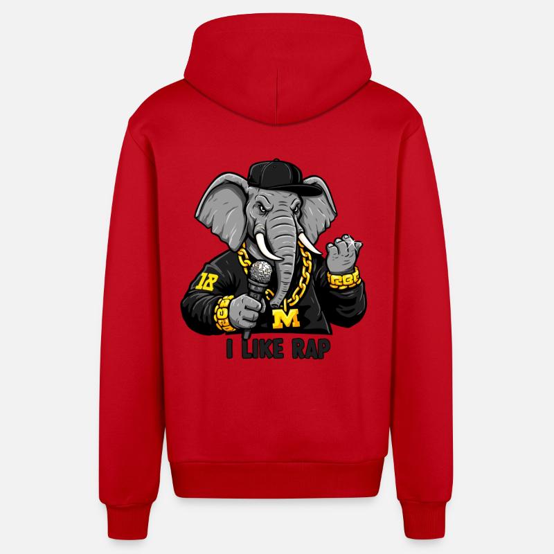 Éléphant Rappeur : Style Rap et Attitude ! - Veste à capuche bio décontractée fabriquée en UE - rouge