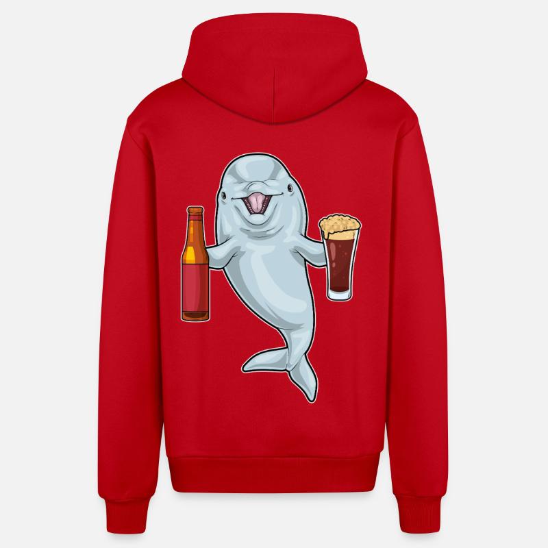 Bouteille de bière Dolphin - Veste à capuche bio décontractée fabriquée en UE - rouge