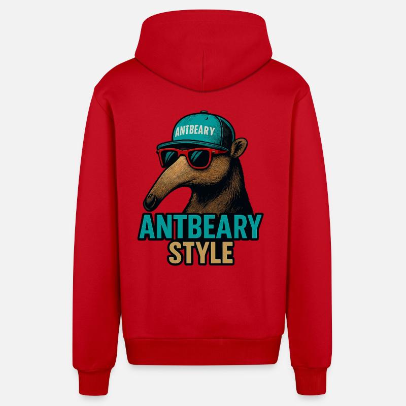 Antbeary Style Aardvark Cartoon - Organic Relaxed Hooded Jacket Made in EU - red