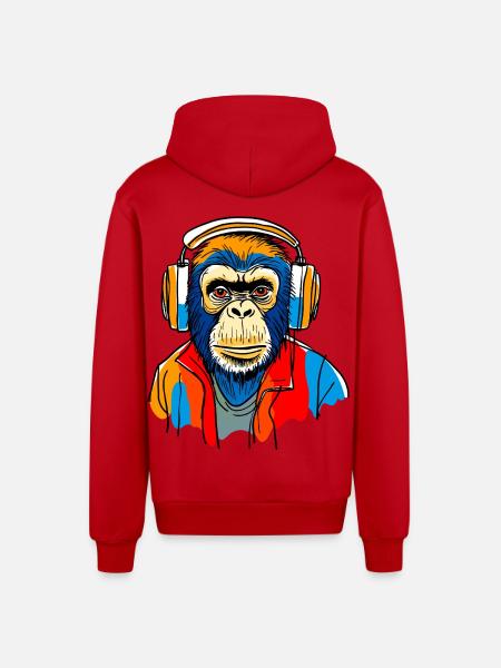Singe avec casque - Veste à capuche bio décontractée fabriquée en UE - rouge
