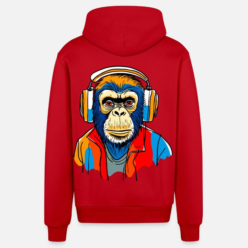 Singe avec casque - Veste à capuche bio décontractée fabriquée en UE - rouge