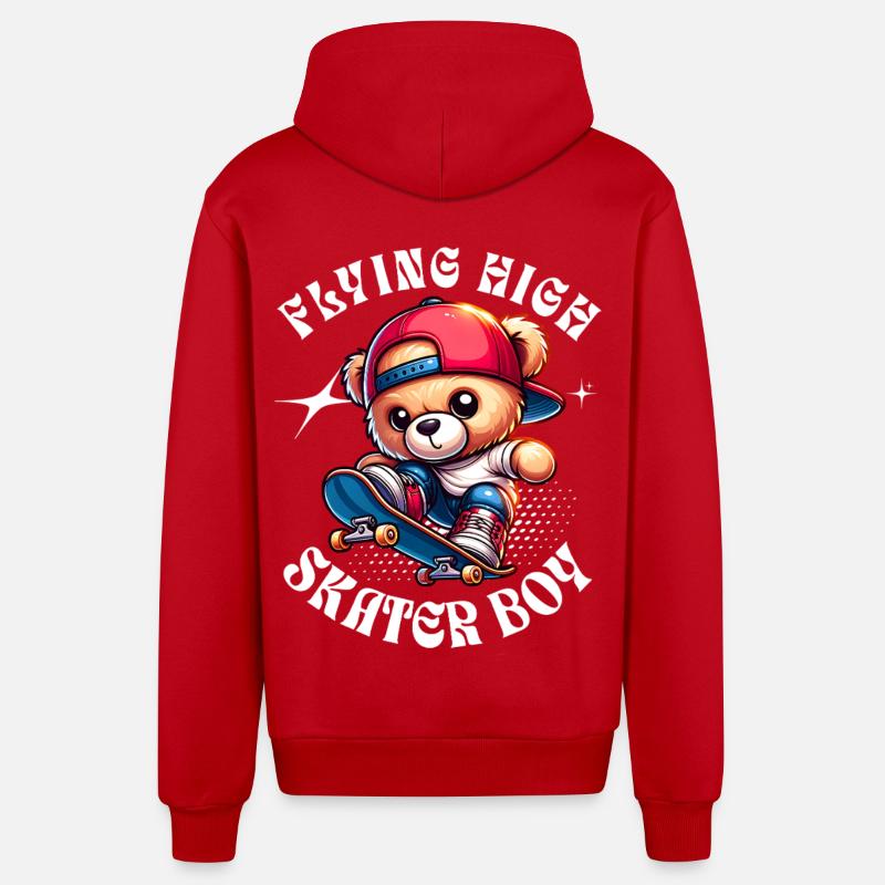 Skater teddy bear on skateboard - Organic Relaxed Hooded Jacket Made in EU - red