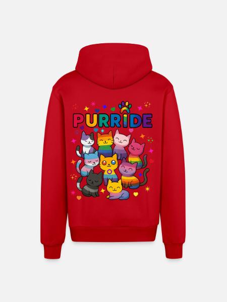 Purride LGBT Cats - Organic Relaxed Hooded Jacket Made in EU - red