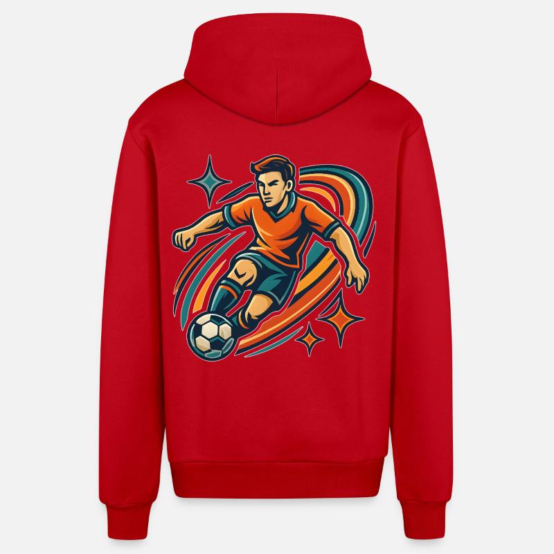 Dynamic Soccer Player Standing Design - Organic Relaxed Hooded Jacket Made in EU - red