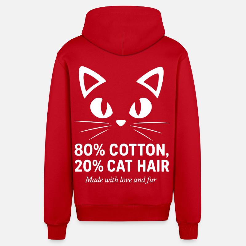 Poils de chat inclus - Veste à capuche bio décontractée fabriquée en UE - rouge