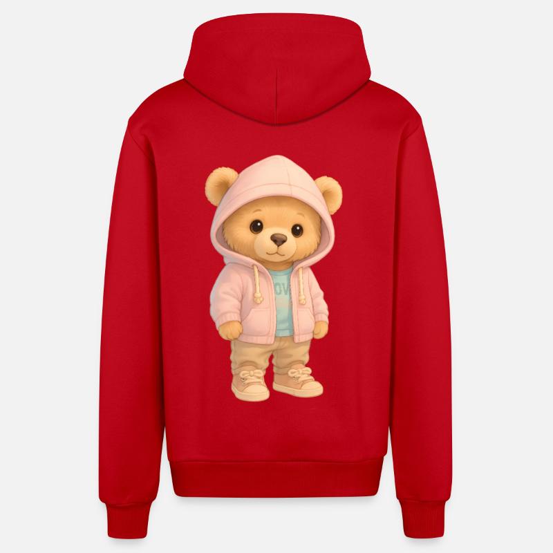 Süßer Kapuzenpullover Bär - Organic Relaxed Kapuzenjacke Made in EU - Rot