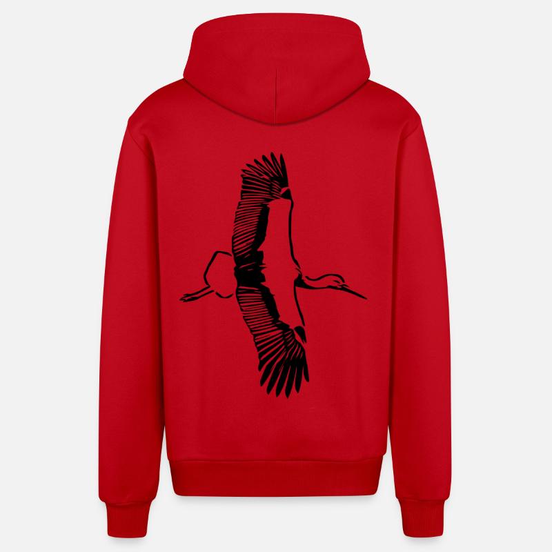 Le vol de la cigogne - Veste à capuche bio décontractée fabriquée en UE - rouge