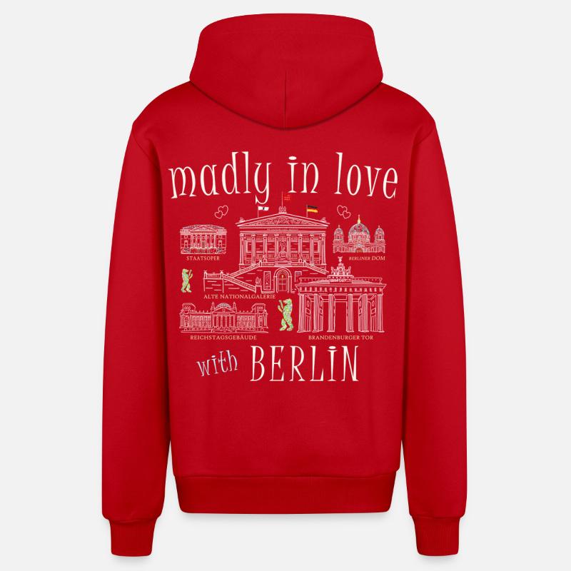 Berlin, Dessin À La Main - Veste à capuche bio décontractée fabriquée en UE - rouge